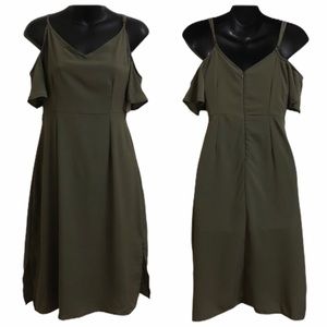 🆕 Olive Green Cold Shoulder Dress